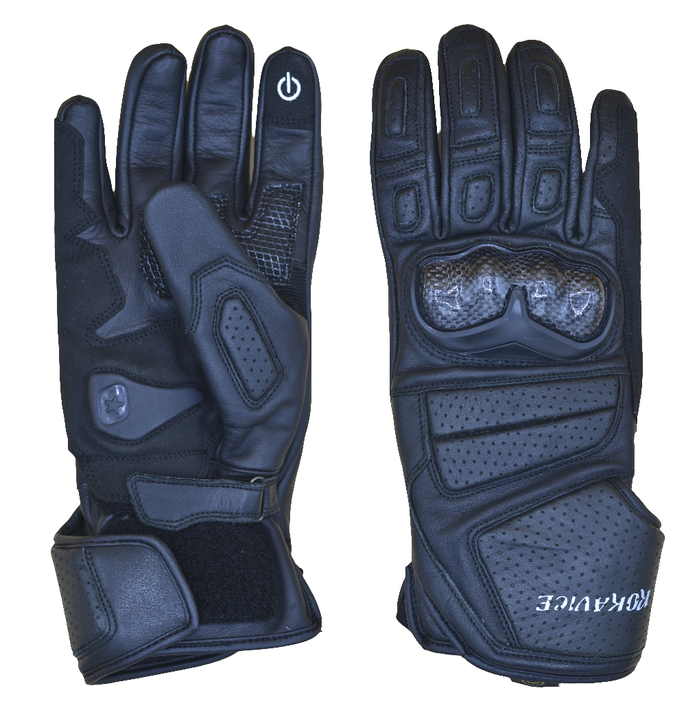 Mr. Black - Genuine Leather Motorbike Gloves - Prime Quality Leather - 3D Protection- Touch screen compatible