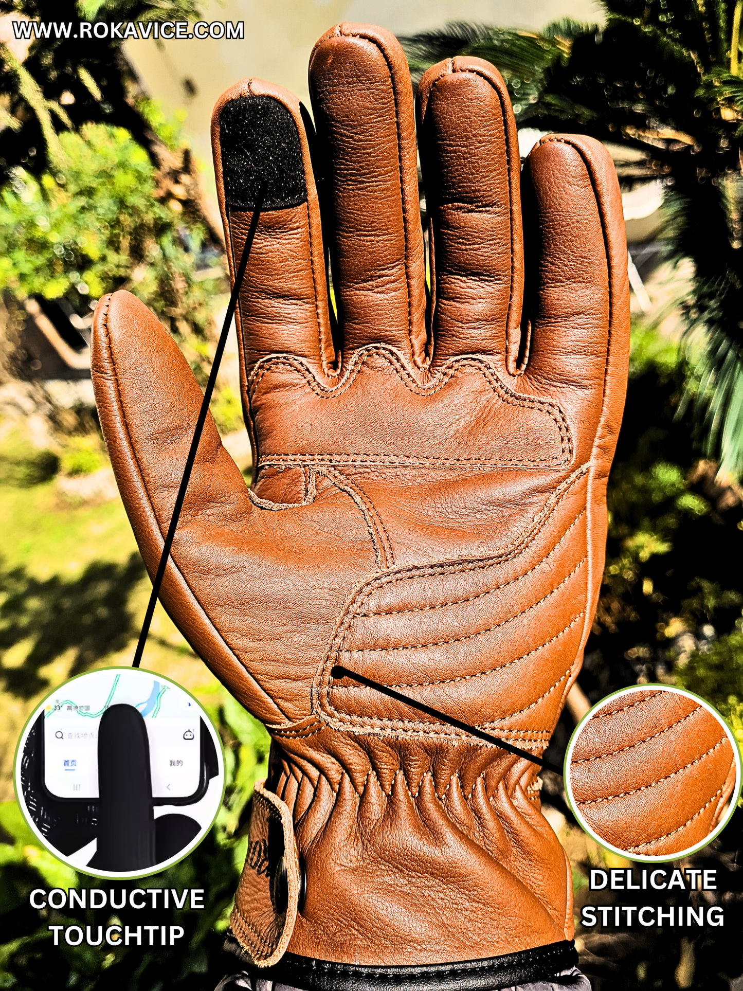 Classic - Genuine Leather Motorbike Gloves - Prime Quality Leather - 3D Protection- Touch screen compatible