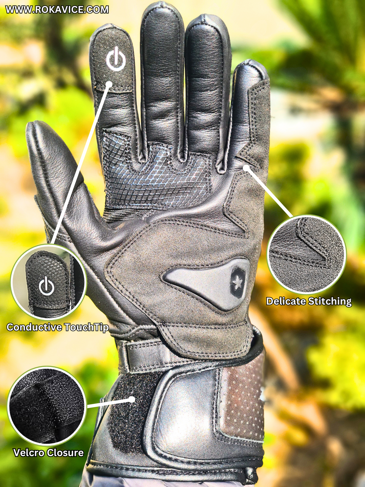 Mr. Black - Genuine Leather Motorbike Gloves - Prime Quality Leather - 3D Protection- Touch screen compatible